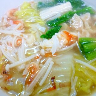 蟹・湯葉・野菜（エノキ・人参・白菜他）とろみスープ